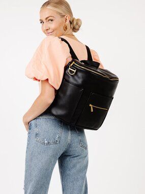 Fawn Design Original Black Diaper Bag Backpack Convertible Gold Hardware